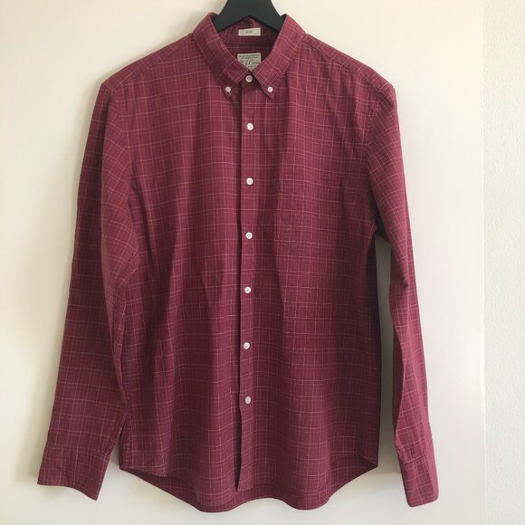 J. Crew Burgundy Plaid Secret Wash Shirt, Large, Slim - Picture 1 of 8